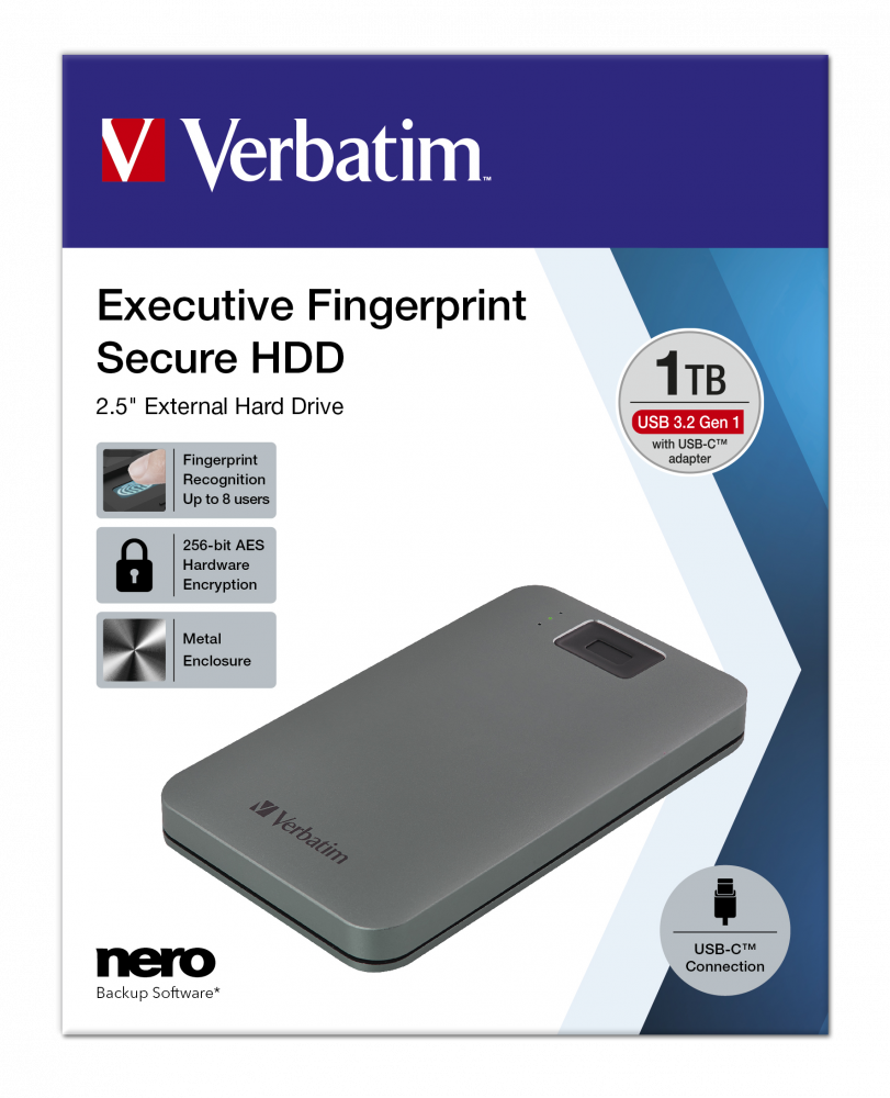 Verbatim Executive Fingerprint Secure Hard drive 1TB